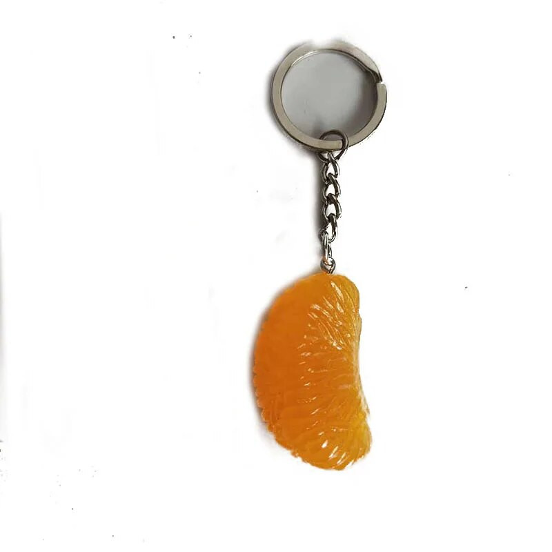 Simulācijas sveķu oranžo atslēgu piekariņu kulonu pārtikas un augļu atslēgu ķēdes vairumtirdzniecība