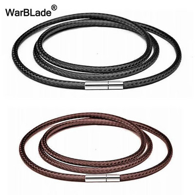 40-80cm 1-3mm Black Leather Cord Necklace Cord Wax Rope Lace Chain With Stainless Steel Rotary Clasp For DIY Necklaces Jewelry
