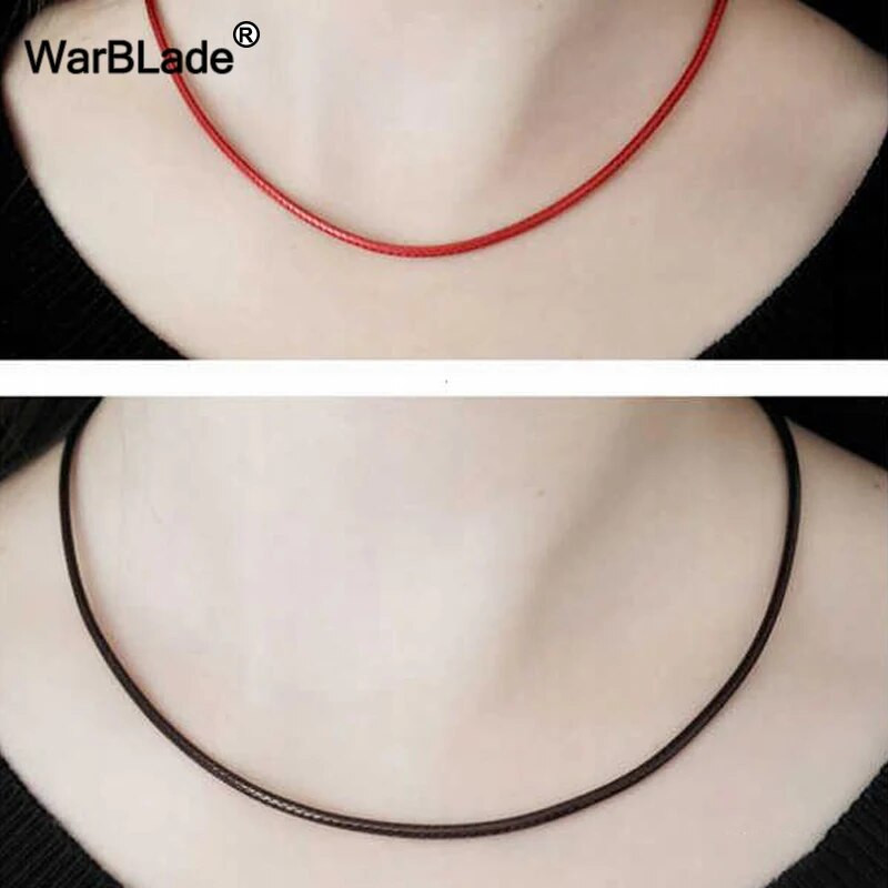 40-80 εκ. 1-3 χιλιοστά Μαύρο δερμάτινο κολιέ κορδόνι Κορδόνι κερί σχοινί δαντέλα αλυσίδα με περιστροφικό κούμπωμα από ανοξείδωτο ατσάλι για κολιέ κοσμήματα