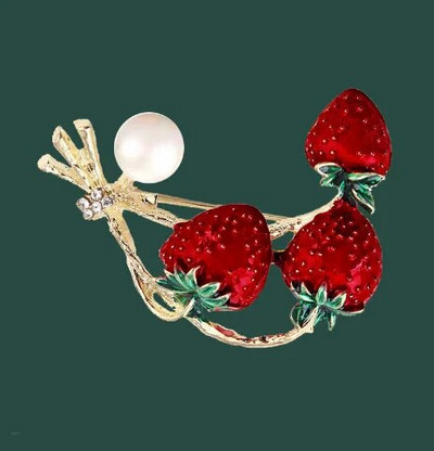 Vintage σμάλτο φράουλα καρφίτσες Φρούτα λουλούδι Strawberry Girl Μαργαριτάρι καρφίτσα Μεταξωτό μαντίλι πόρπη Ρούχα Αξεσουάρ τσάντα καπέλων DIY