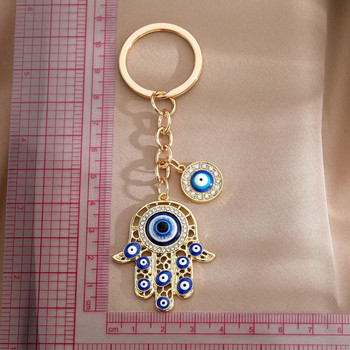 Модни сини зли очи Ключодържатели с ръчна форма Изящни метални ключодържатели с кристали за жени Мъже Дамска чанта за кола Телефон Висулка Подаръци