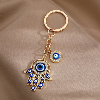 Модни сини зли очи Ключодържатели с ръчна форма Изящни метални ключодържатели с кристали за жени Мъже Дамска чанта за кола Телефон Висулка Подаръци