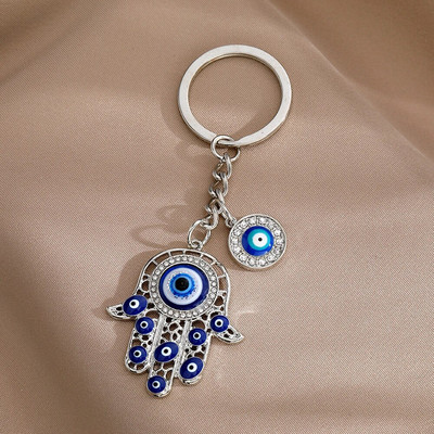Modes Blue Evil Eyes Rokas formas atslēgu piekariņi Izsmalcināti Rhinestone Metāla atslēgu piekariņi sievietēm Vīriešiem Auto rokassomiņa Tālruņa kulons Dāvanas