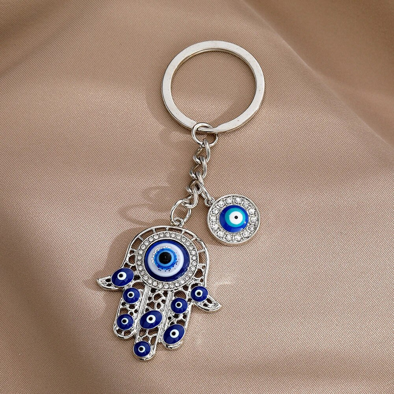 Modes Blue Evil Eyes Rokas formas atslēgu piekariņi Izsmalcināti Rhinestone Metāla atslēgu piekariņi sievietēm Vīriešiem Auto rokassomiņa Tālruņa kulons Dāvanas