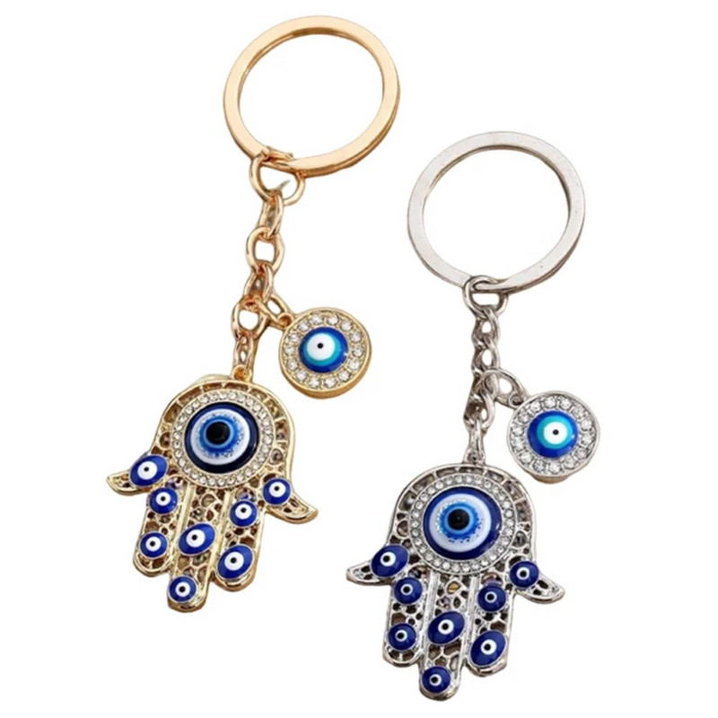Modes Blue Evil Eyes Rokas formas atslēgu piekariņi Izsmalcināti Rhinestone Metāla atslēgu piekariņi sievietēm Vīriešiem Auto rokassomiņa Tālruņa kulons Dāvanas