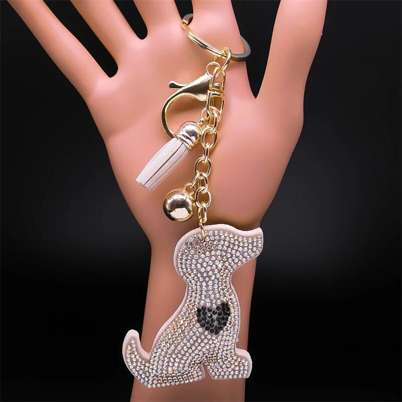 Privjesak za ključeve od punog kristala, pas, ljubimac, ljubavno srce, štene, privjesak za ključeve, ženska torba s resicama, šarm, privjesak za ključeve, životinje, nakit KXXXXS03