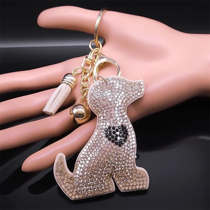 Privjesak za ključeve od punog kristala, pas, ljubimac, ljubavno srce, štene, privjesak za ključeve, ženska torba s resicama, šarm, privjesak za ključeve, životinje, nakit KXXXXS03