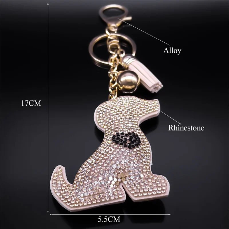 Privjesak za ključeve od punog kristala, pas, ljubimac, ljubavno srce, štene, privjesak za ključeve, ženska torba s resicama, šarm, privjesak za ključeve, životinje, nakit KXXXXS03