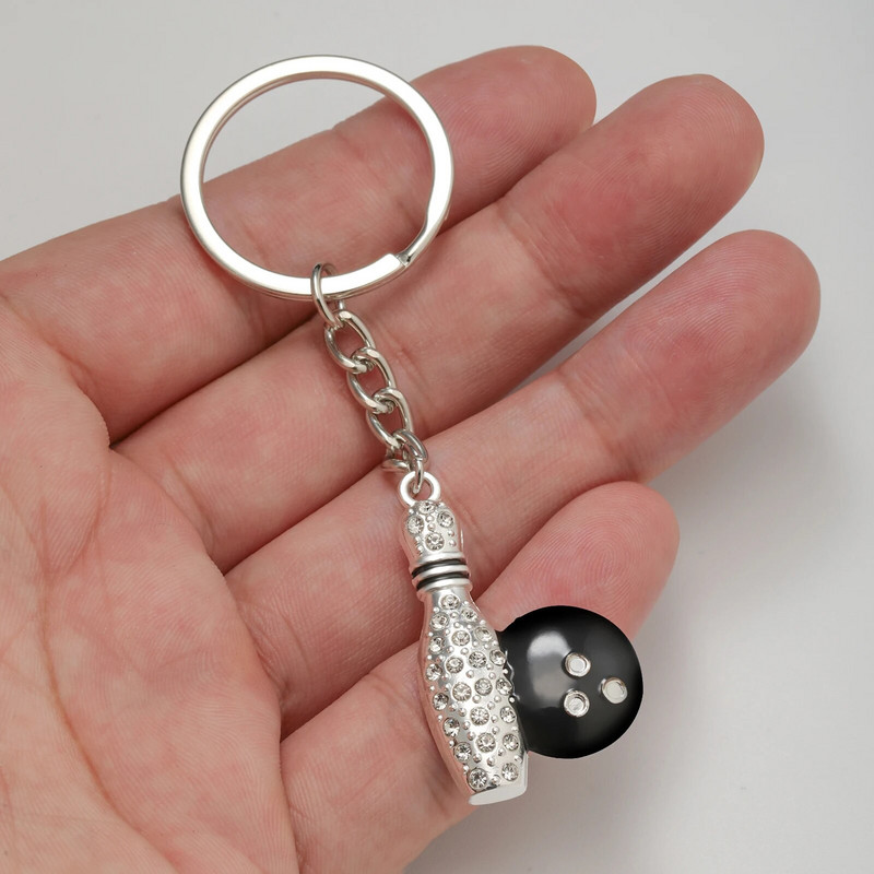 Sievietēm Eleganti Kristāla Rhinestone Boulinga Bumbu Kuloni Atslēgu piekariņi Nerūsējošā tērauda Sporta Atslēgu piekariņš Sieviešu Auto Atslēgu Piekariņi Rotaslietas