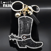 Gothic Black Crystal Cowboy Boots Keychain Sievietēm Sakausējums Rhinestone Pušķis Atslēgu piekariņu turētājs Juvelierizstrādājumi Dāvanas Vīriešiem llaveros KXS03