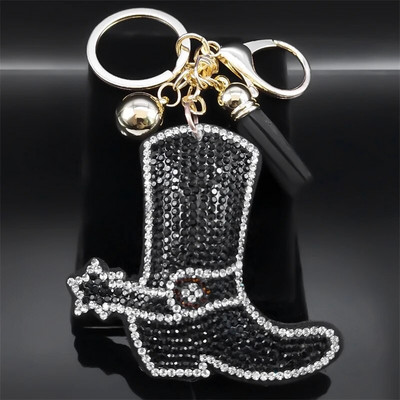 Gothic Black Crystal Cowboy Boots Keychain Sievietēm Sakausējums Rhinestone Pušķis Atslēgu piekariņu turētājs Juvelierizstrādājumi Dāvanas Vīriešiem llaveros KXS03