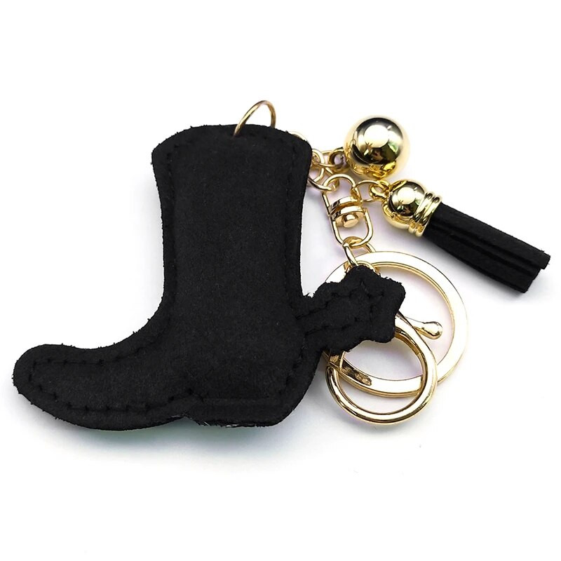 Gothic Black Crystal Cowboy Boots Keychain Sievietēm Sakausējums Rhinestone Pušķis Atslēgu piekariņu turētājs Juvelierizstrādājumi Dāvanas Vīriešiem llaveros KXS03