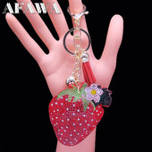 Μόδα Φράουλα Φρούτα Κρυστάλλινο Μπρελόκ Χρυσό Χρώμα Φούντα Θήκη μπρελόκ λουλούδι Κοσμήματα porte clé K7303S01