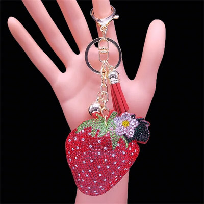 Μόδα Φράουλα Φρούτα Κρυστάλλινο Μπρελόκ Χρυσό Χρώμα Φούντα Θήκη μπρελόκ λουλούδι Κοσμήματα porte clé K7303S01