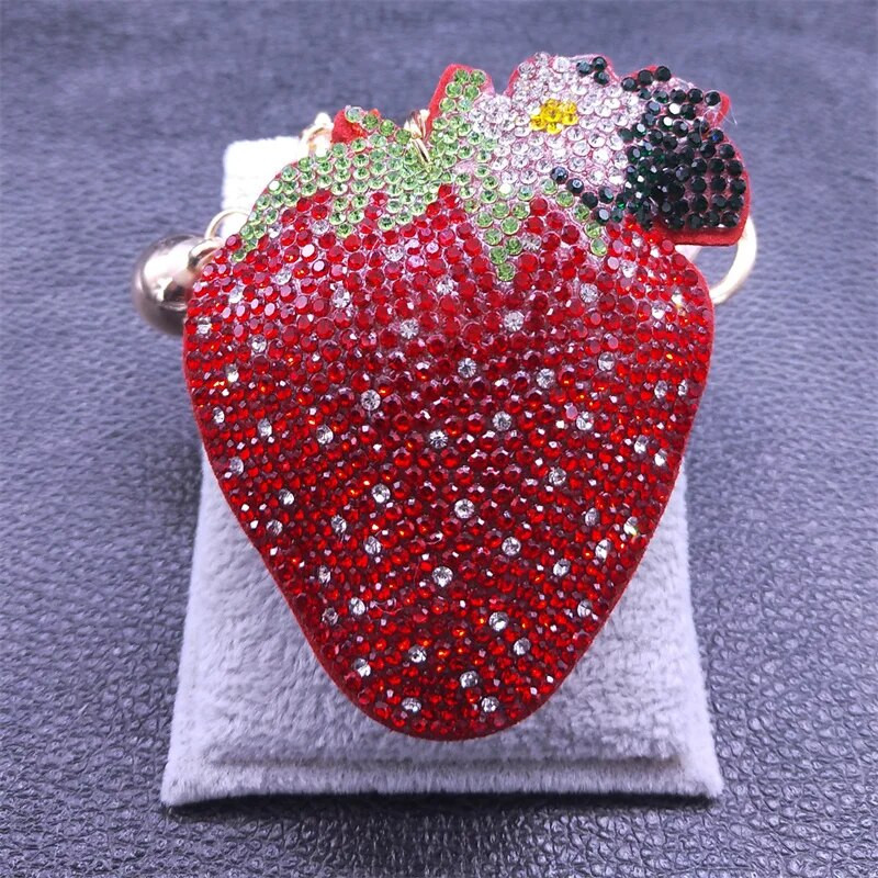 Μόδα Φράουλα Φρούτα Κρυστάλλινο Μπρελόκ Χρυσό Χρώμα Φούντα Θήκη μπρελόκ λουλούδι Κοσμήματα porte clé K7303S01