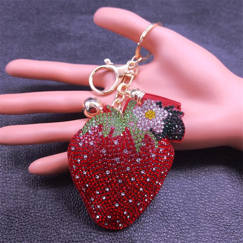 Μόδα Φράουλα Φρούτα Κρυστάλλινο Μπρελόκ Χρυσό Χρώμα Φούντα Θήκη μπρελόκ λουλούδι Κοσμήματα porte clé K7303S01