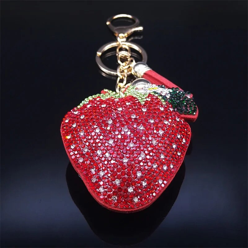 Μόδα Φράουλα Φρούτα Κρυστάλλινο Μπρελόκ Χρυσό Χρώμα Φούντα Θήκη μπρελόκ λουλούδι Κοσμήματα porte clé K7303S01
