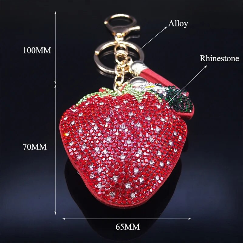Μόδα Φράουλα Φρούτα Κρυστάλλινο Μπρελόκ Χρυσό Χρώμα Φούντα Θήκη μπρελόκ λουλούδι Κοσμήματα porte clé K7303S01