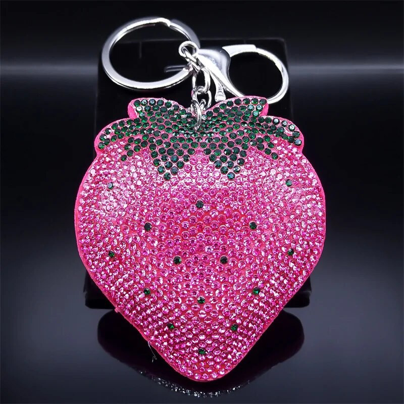 Modni kristalni privjesak za ključeve s voćem od jagode Srebrne boje Privjesak za ključeve automobila s resicama Ukrasi Poklon Nakit porte clé