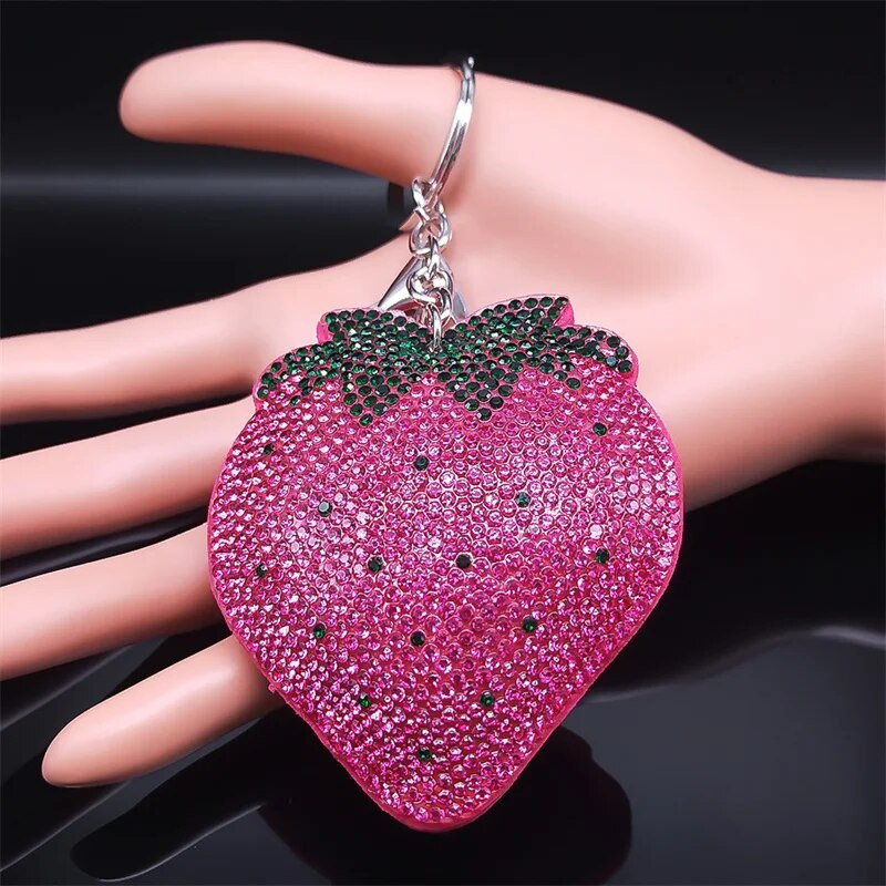 Modni kristalni privjesak za ključeve s voćem od jagode Srebrne boje Privjesak za ključeve automobila s resicama Ukrasi Poklon Nakit porte clé