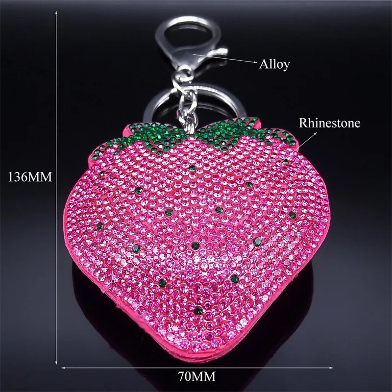 Modni kristalni privjesak za ključeve s voćem od jagode Srebrne boje Privjesak za ključeve automobila s resicama Ukrasi Poklon Nakit porte clé