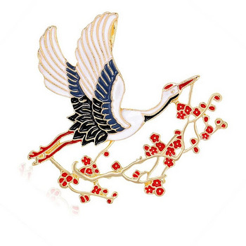 1PC Ретро емайлирани брошки с цветен кран Корсажни игли в китайски стил Дамски унисекс игли за парти с птици и животни Подарък