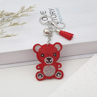 Creative New Cartoon Bear Hot Drilling Car Chain Key Chain Fashion χαριτωμένη τσάντα αρκούδα Φούντα κρεμαστό μπρελόκ για γυναίκες