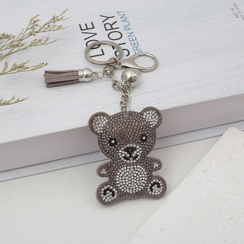 Creative New Cartoon Bear Hot Drilling Car Chain Key Chain Fashion χαριτωμένη τσάντα αρκούδα Φούντα κρεμαστό μπρελόκ για γυναίκες