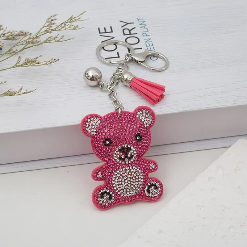 Creative New Cartoon Bear Hot Drilling Car Chain Key Chain Fashion χαριτωμένη τσάντα αρκούδα Φούντα κρεμαστό μπρελόκ για γυναίκες