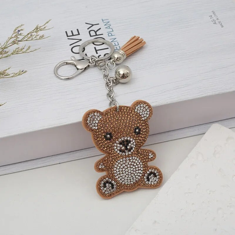 Creative New Cartoon Bear Hot Drilling Car Chain Key Chain Fashion χαριτωμένη τσάντα αρκούδα Φούντα κρεμαστό μπρελόκ για γυναίκες