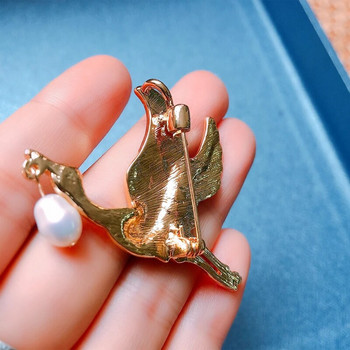 Muylinda Vintage Cranes Bird Enamel Pin Vintage Πέρλες γλυκού νερού Καρφίτσες γοητείας γερανού για γυναίκες Δώρο κοσμήματα πολυτελείας καρφίτσας