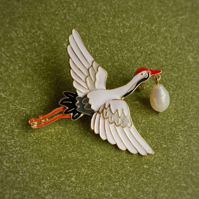Muylinda Vintage Cranes Putnu Emaljas Pin Vintage Saldūdens Pērles Crane Charm Piespraudes sievietēm Luksusa piespraudes rotaslietas dāvana