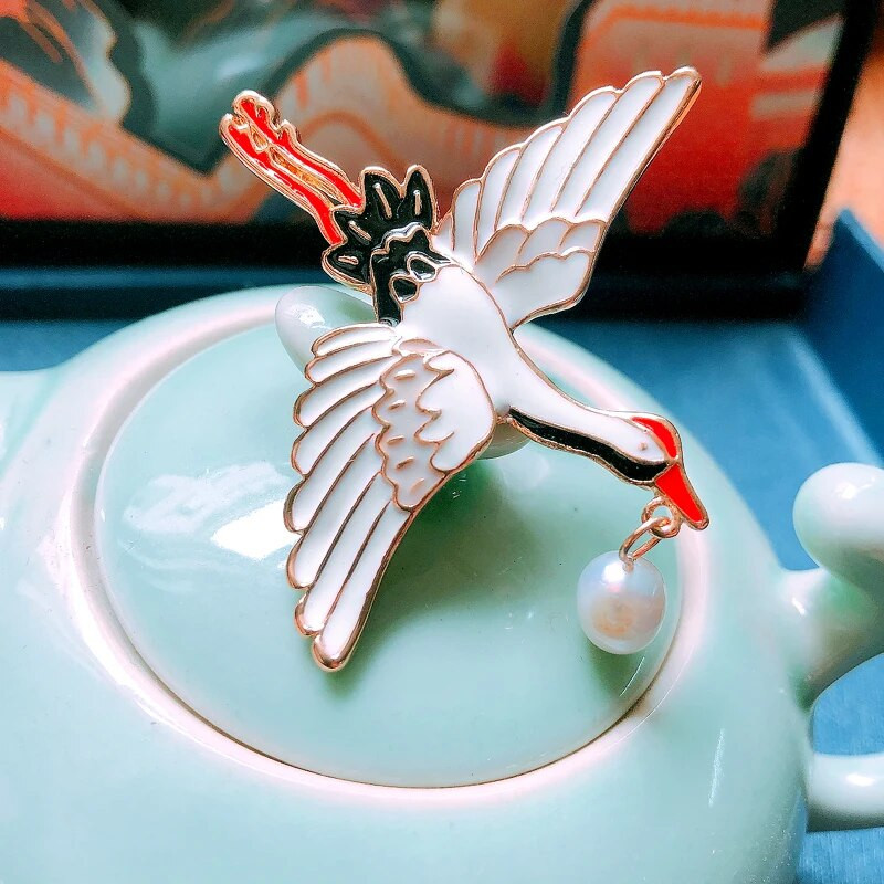 Muylinda Vintage Cranes Putnu Emaljas Pin Vintage Saldūdens Pērles Crane Charm Piespraudes sievietēm Luksusa piespraudes rotaslietas dāvana