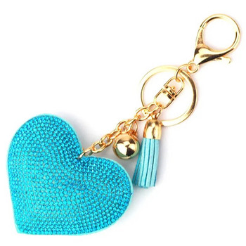 Луксозен ключодържател със сърце от кристали, ключодържател с пискюли от изкуствена кожа, висяща висулка, бижута, ключодържател за кола, подарък