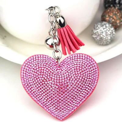 Luxus teljes kristály strasszból szív kulcstartó Pu bőr bojt kulcstartó táska akasztós medál ékszer női autós kulcstartó ajándék