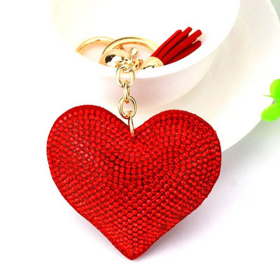 Luxus teljes kristály strasszból szív kulcstartó Pu bőr bojt kulcstartó táska akasztós medál ékszer női autós kulcstartó ajándék
