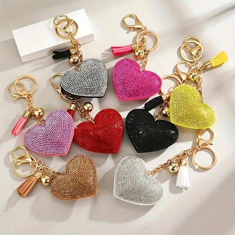Luxus teljes kristály strasszból szív kulcstartó Pu bőr bojt kulcstartó táska akasztós medál ékszer női autós kulcstartó ajándék
