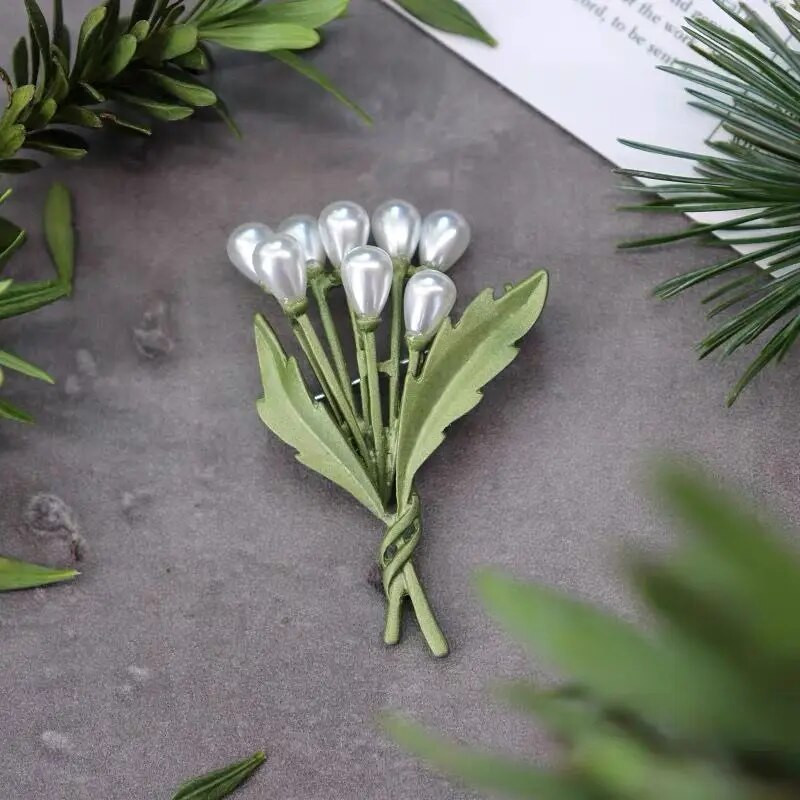 Jedinstveni dizajn Svježe zeleno lišće Biserni broševi za žene Modni kreativni nakit Pokloni Broševi Igle Šarm Dodaci za haljine