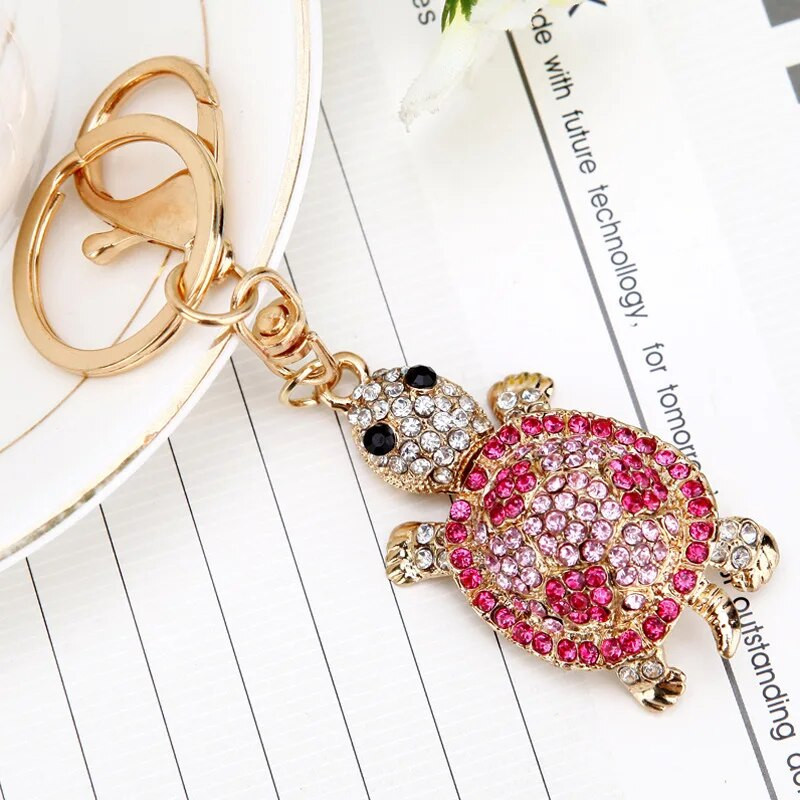 Μπρελόκ Turtle Tortoise Crystal Keychains Lovely Turtles μενταγιόν για μπρελόκ αυτοκινήτου Δαχτυλίδια θήκης για μπρελόκ