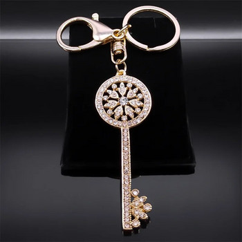 Метален ключодържател с естетична форма на ключ със страз за жени/мъже Златен цвят Flower of Life Ключодържател Подарък Бижута llavero KXHK1335S01
