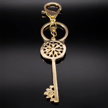 Метален ключодържател с естетична форма на ключ със страз за жени/мъже Златен цвят Flower of Life Ключодържател Подарък Бижута llavero KXHK1335S01