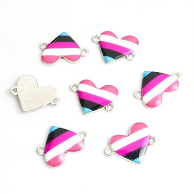 10gb Varavīksnes karoga Sirds formas emaljas savienotāji LGBT lepnums rotaslietas DIY aksesuāri Pāris kaklarota rokassprādze sakausējuma kuloni