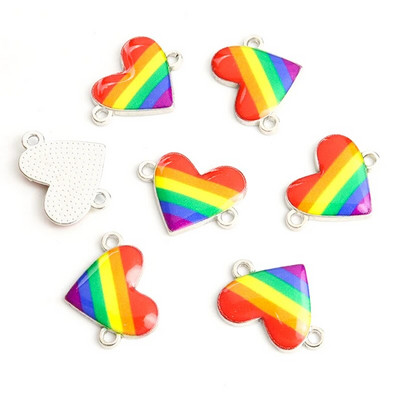 10gb Varavīksnes karoga Sirds formas emaljas savienotāji LGBT lepnums rotaslietas DIY aksesuāri Pāris kaklarota rokassprādze sakausējuma kuloni
