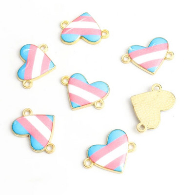 10gb Varavīksnes karoga Sirds formas emaljas savienotāji LGBT lepnums rotaslietas DIY aksesuāri Pāris kaklarota rokassprādze sakausējuma kuloni