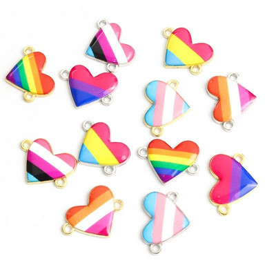 10gb Varavīksnes karoga Sirds formas emaljas savienotāji LGBT lepnums rotaslietas DIY aksesuāri Pāris kaklarota rokassprādze sakausējuma kuloni