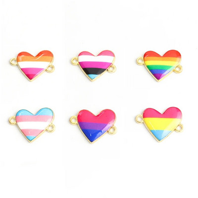10gb Varavīksnes karoga Sirds formas emaljas savienotāji LGBT lepnums rotaslietas DIY aksesuāri Pāris kaklarota rokassprādze sakausējuma kuloni
