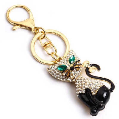 Emaljas kaķa kristāla Rhinestone atslēgu piekariņš jauks dzīvnieks, radošs sakausējums atslēgu piekariņa soma Automašīnas atslēgu turētājs Augstas kvalitātes rotaslietas dāvanu aksesuārs