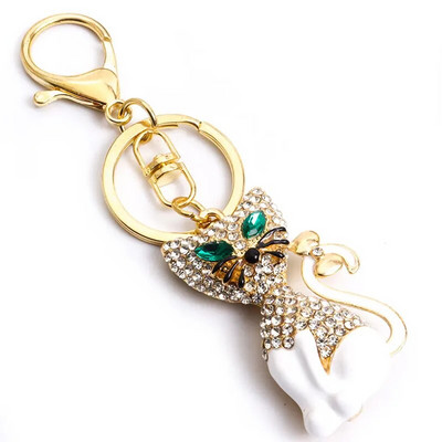 Emaljas kaķa kristāla Rhinestone atslēgu piekariņš jauks dzīvnieks, radošs sakausējums atslēgu piekariņa soma Automašīnas atslēgu turētājs Augstas kvalitātes rotaslietas dāvanu aksesuārs