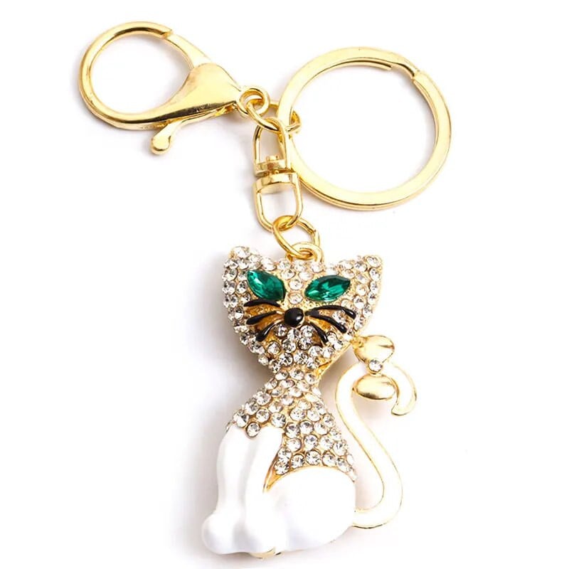 Emaljas kaķa kristāla Rhinestone atslēgu piekariņš jauks dzīvnieks, radošs sakausējums atslēgu piekariņa soma Automašīnas atslēgu turētājs Augstas kvalitātes rotaslietas dāvanu aksesuārs