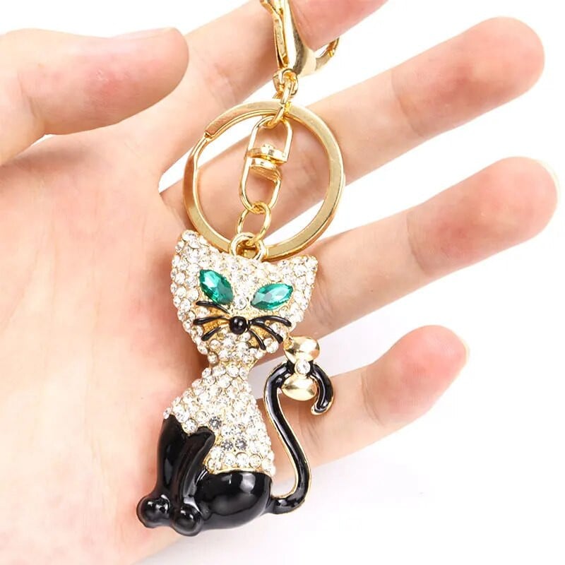 Emaljas kaķa kristāla Rhinestone atslēgu piekariņš jauks dzīvnieks, radošs sakausējums atslēgu piekariņa soma Automašīnas atslēgu turētājs Augstas kvalitātes rotaslietas dāvanu aksesuārs